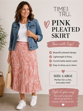 NWT Time and Tru Pink Pleated Skirt